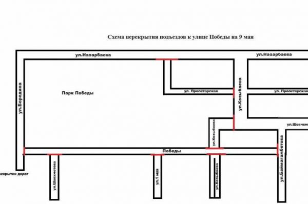 Схемы перекрытия дорог 9 мая в Костанае