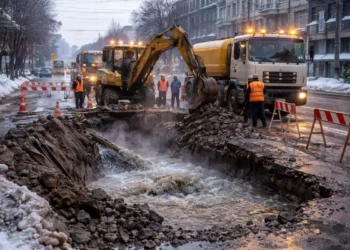 Изображение для новости: Ночная авария: в Костанае перекрыли участок из-за порыва водопровода