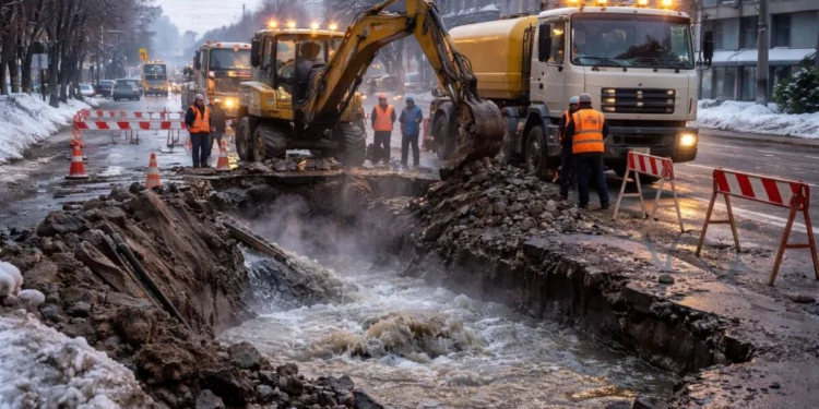 Изображение для новости: Ночная авария: в Костанае перекрыли участок из-за порыва водопровода