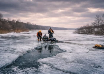 Изображение для новости: Весенний лёд дал трещину: ЧП на водохранилище под Рудным