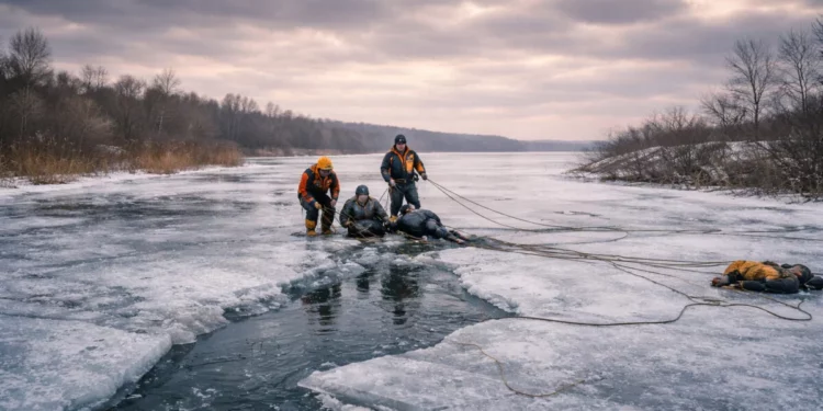 Изображение для новости: Весенний лёд дал трещину: ЧП на водохранилище под Рудным